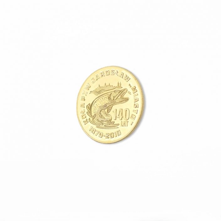 Moneta bita przez MCC Medale, kolor złoty, wykonana dla: Koło PZW Jarosław