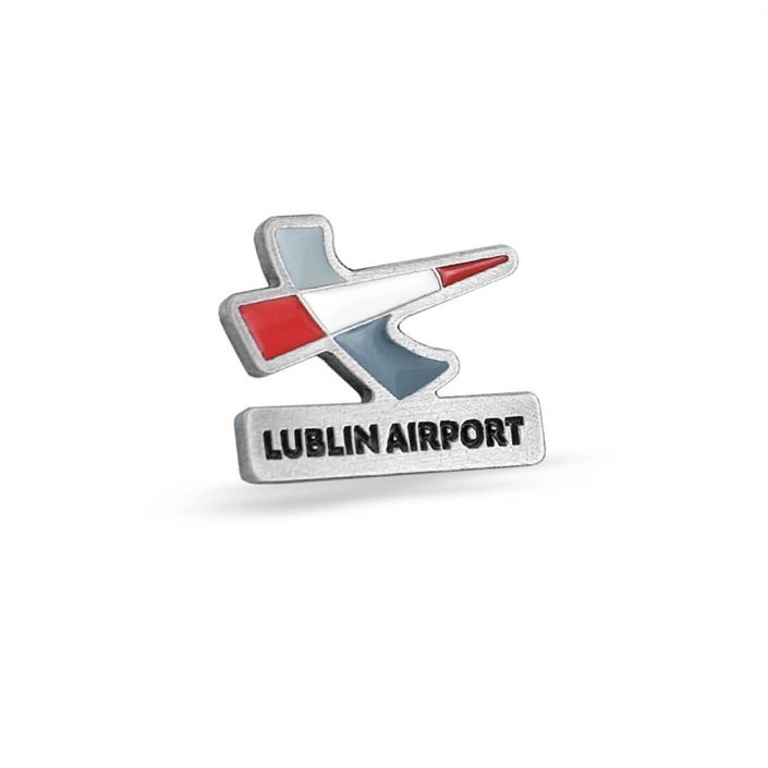 Lotnicza przypinka z logiem, wyprodukowana przez MCC Medale dla Lublin Airport