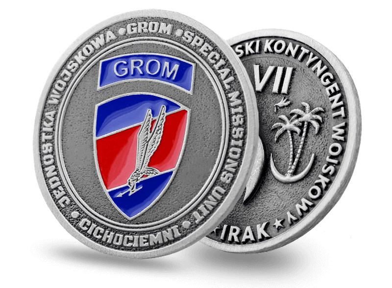 Dwa coiny wojskowe, wyprodukowane przez MCC Medale
