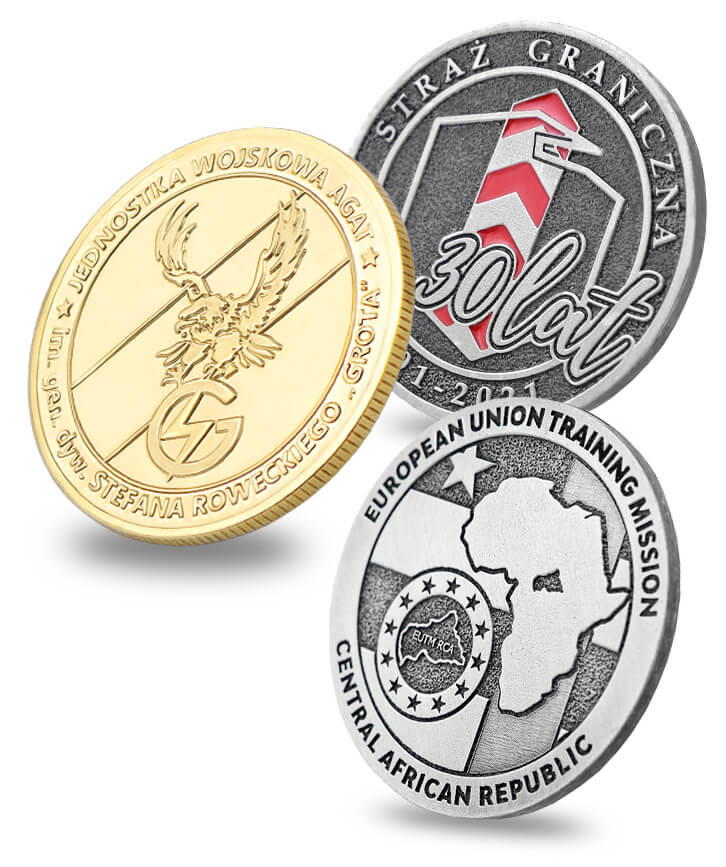 Kompozycja coinów wojskowych, produkcja: MCC Medale