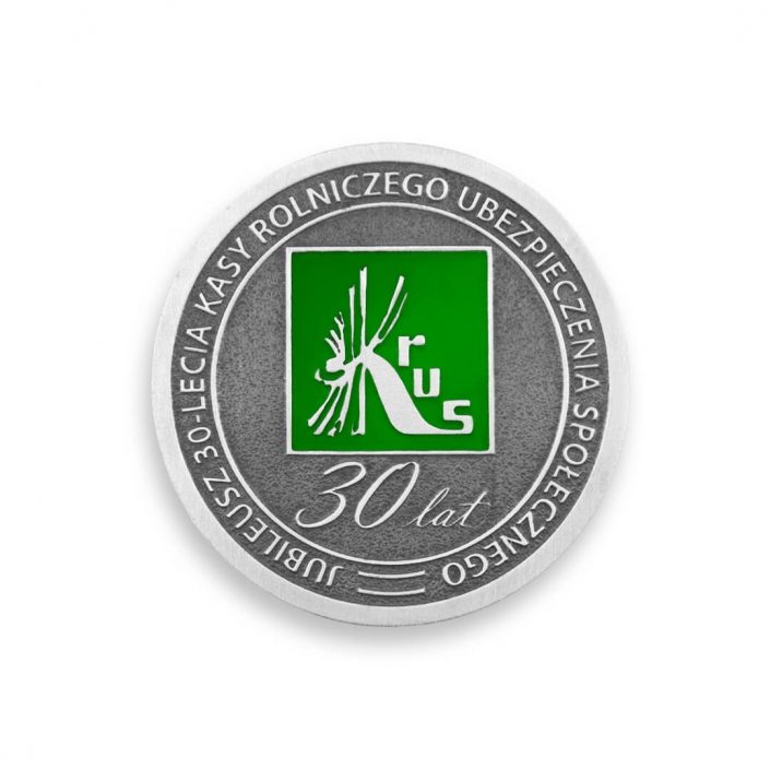 Medal na zamówienie z zieloną emalią, odlany przez MCC Medale dla KRUS