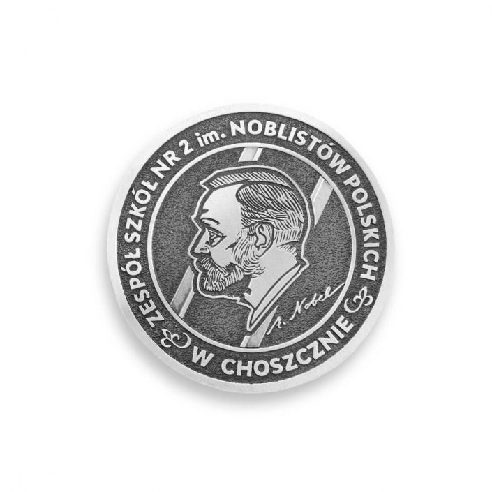 Medal pamiątkowy na zamówienie dla Zespołu Szkół z wizerunkiem Nobla