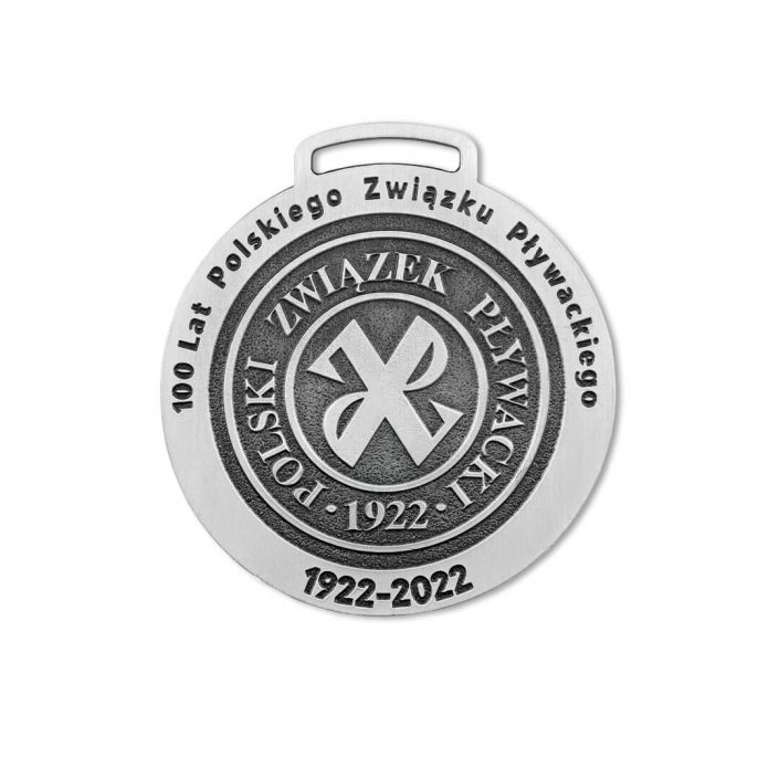 Medal w kolorze antycznego srebra dla Polskiego Związku Pływackiego, rewers