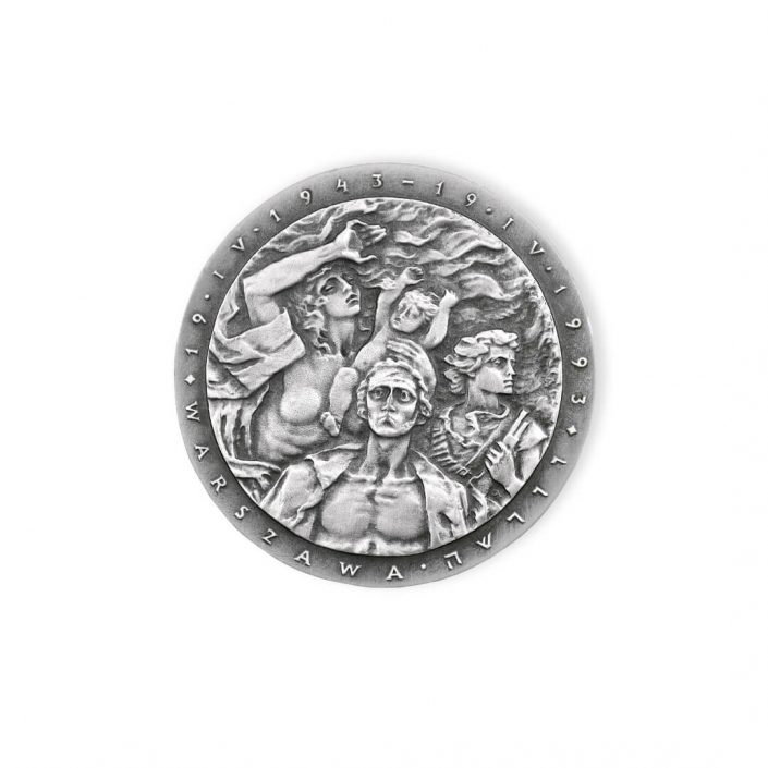 Medal pokazujący scenę w kolorze antycznego srebra