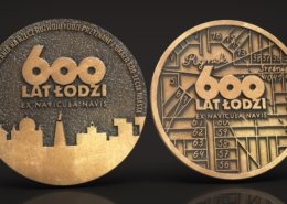 Medale okolicznościowe przygotowane przez łódzką odlewnię z okazji 600-lecia miasta Łódź.