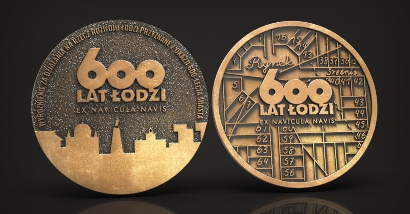 Medale okolicznościowe przygotowane przez łódzką odlewnię z okazji 600-lecia miasta Łódź.